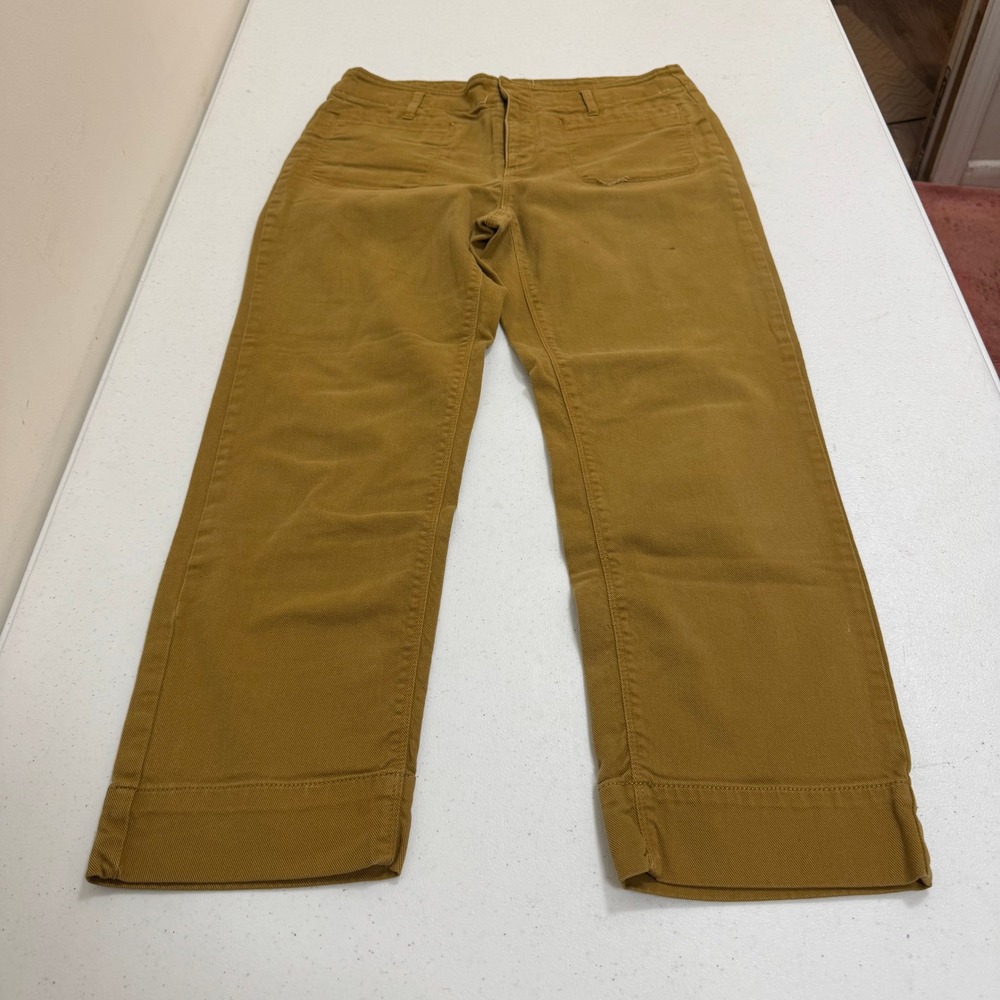 LOFT Women Mustard Yellow Utility Straight Leg Pants Size 6 Ochre Cotton Twill